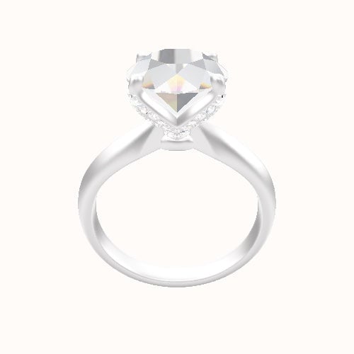 Modified Knife Edge Engagement Ring With Pave Petal Four Prong Head