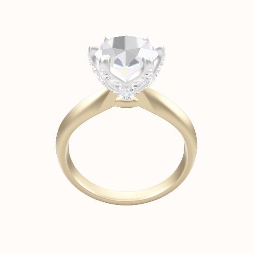 Modified Knife Edge Engagement Ring With Pave Petal Six Prong Head