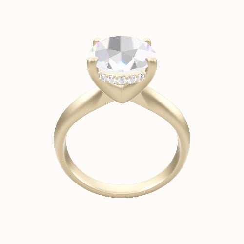 Modified Knife Edge Engagement Ring With V Prong with Hidden Halo Head