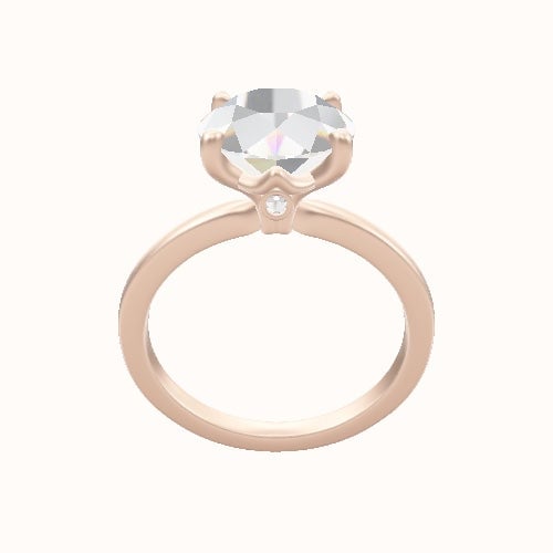 Open Solitaire Engagement Ring With Crown Four Prong w. Surprise Diamond Head