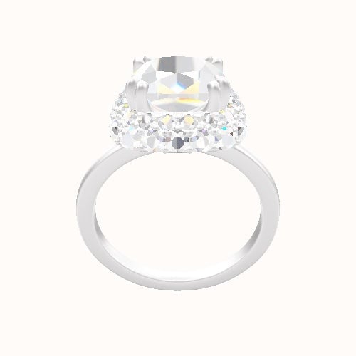 Open Solitaire Engagement Ring With Double Prong Waterfall Halo Head