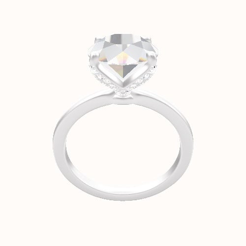 Open Solitaire Engagement Ring With Pave Petal Four Prong Head