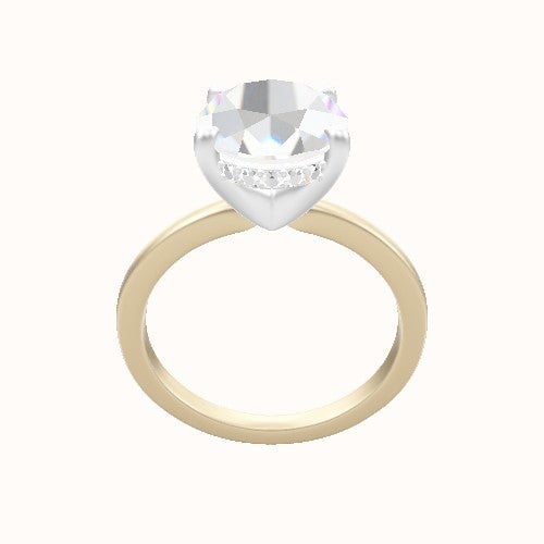 Open Solitaire Engagement Ring With V Prong with Hidden Halo Head