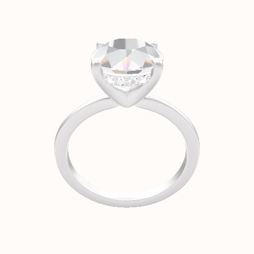 Open Solitaire Engagement Ring With V Prong with Hidden Halo Head