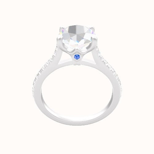 Pave Cathedral Engagement Ring With Crown Four Prong w. Surprise Diamond Head