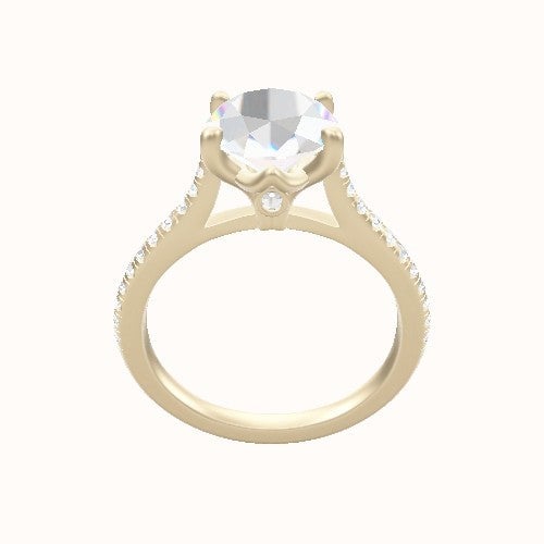 Pave Cathedral Engagement Ring With Crown Four Prong w. Surprise Diamond Head