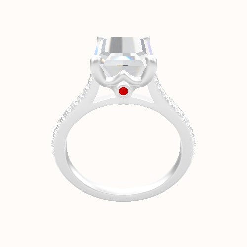 Pave Cathedral Engagement Ring With Crown Four Prong w. Surprise Diamond Head
