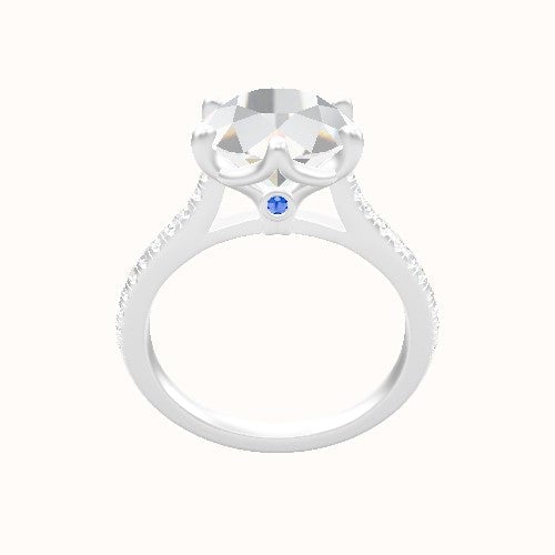 Pave Cathedral Engagement Ring With Crown Six Prong w. accent Diamond Head