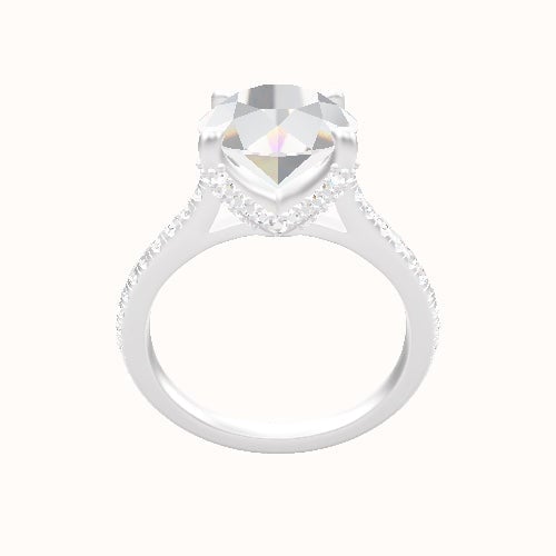 Pave Cathedral Engagement Ring With Double Pave V Prong Head