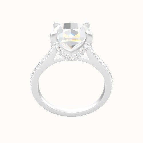 Pave Cathedral Engagement Ring With Double Pave V Prong Head