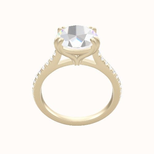 Pave Cathedral Engagement Ring With Double Prongs Head