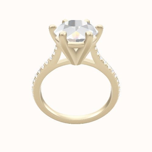 Pave Cathedral Engagement Ring With High Set Six Prong Head