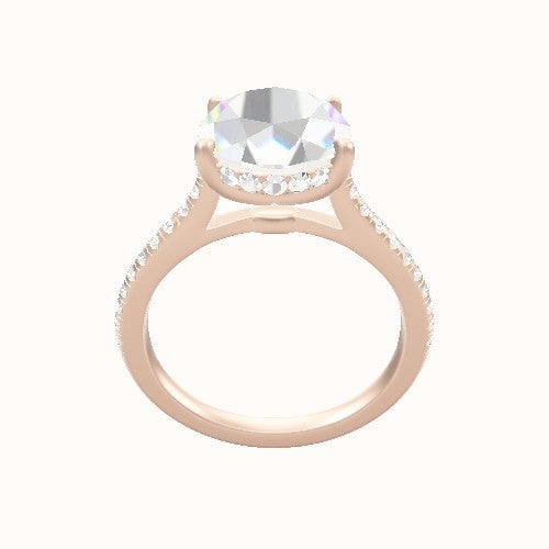 Pave Cathedral Engagement Ring With Low Set Pave  Hidden Halo Head
