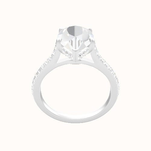 Pave Cathedral Engagement Ring With Low Set Pave  Hidden Halo Head
