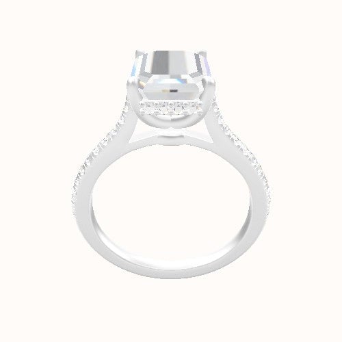 Pave Cathedral Engagement Ring With Low Set Pave  Hidden Halo Head
