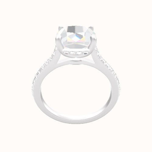 Pave Cathedral Engagement Ring With Low Set Pave  Hidden Halo Head