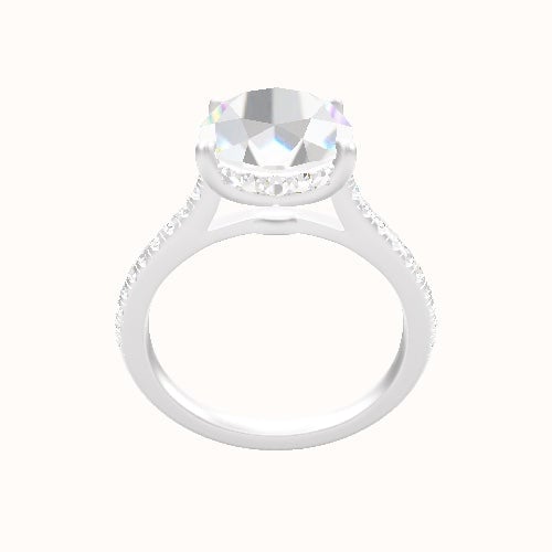 Pave Cathedral Engagement Ring With Low Set Pave  Hidden Halo Head