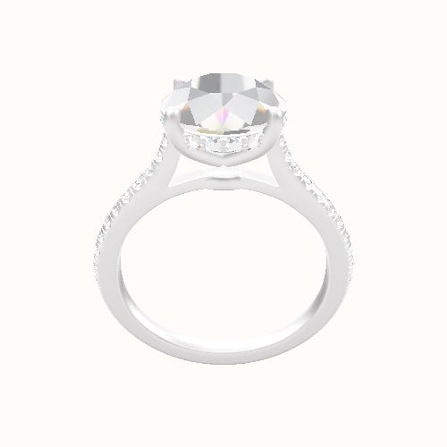 Pave Cathedral Engagement Ring With Low Set Pave  Hidden Halo Head