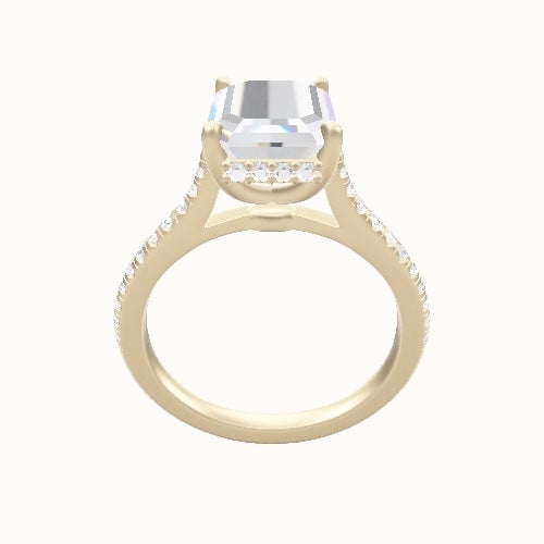 Pave Cathedral Engagement Ring With Low Set Pave  Hidden Halo Head