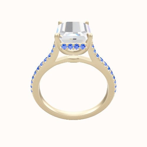 Pave Cathedral Engagement Ring With Low Set Pave  Hidden Halo Head