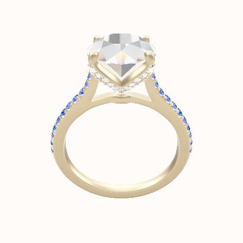 Pave Cathedral Engagement Ring With Pave Petal Four Prong Head