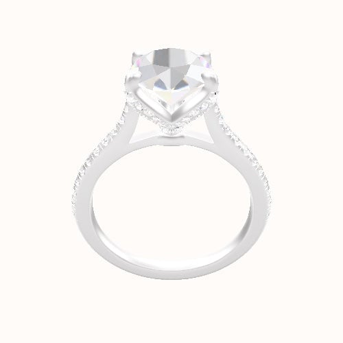 Pave Cathedral Engagement Ring With Pave Petal Four Prong Head