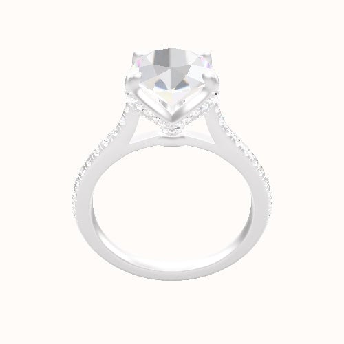 Pave Cathedral Engagement Ring With Pave Petal Four Prong Head