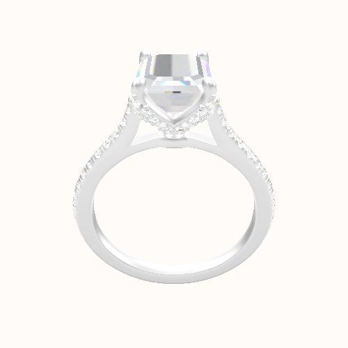 Pave Cathedral Engagement Ring With Pave Petal Four Prong Head