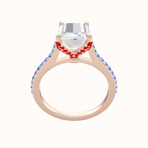 Pave Cathedral Engagement Ring With Pave Petal Four Prong Head