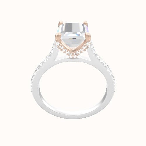 Pave Cathedral Engagement Ring With Pave Petal Four Prong Head