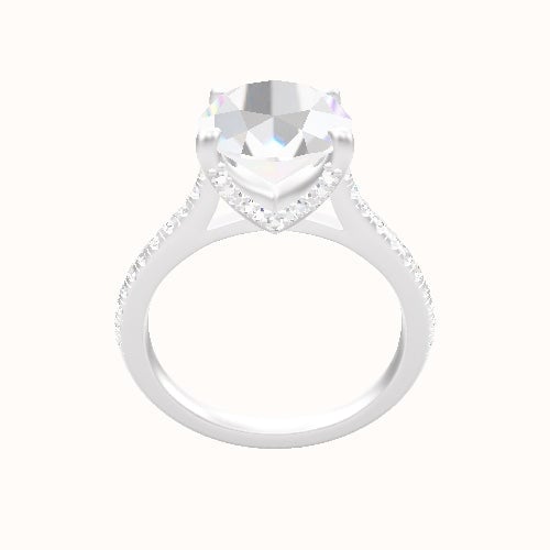 Pave Cathedral Engagement Ring With Pave V Prong Head