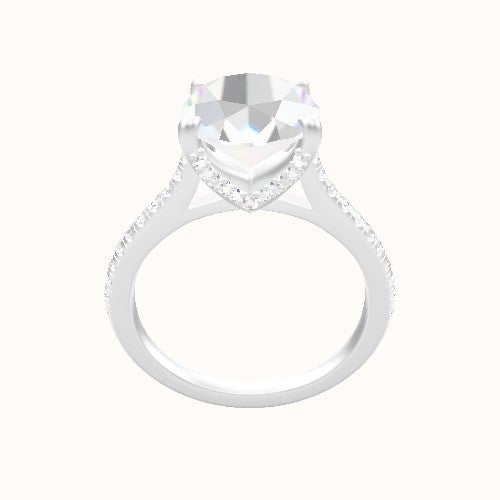 Pave Cathedral Engagement Ring With Pave V Prong Head