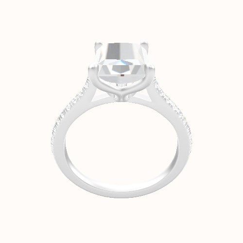 Pave Cathedral Engagement Ring With Petal Four Prong Head