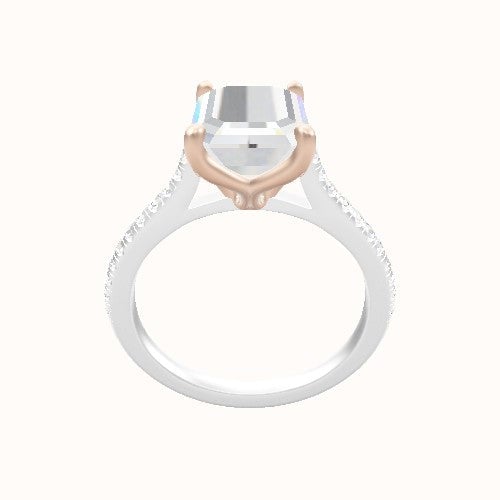 Pave Cathedral Engagement Ring With Petal Four Prong Head