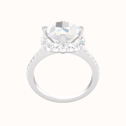 Pave Cathedral Engagement Ring With Petal Prong Halo Head