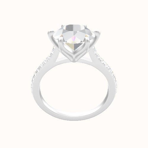 Pave Cathedral Engagement Ring With Petal Six Prong Head