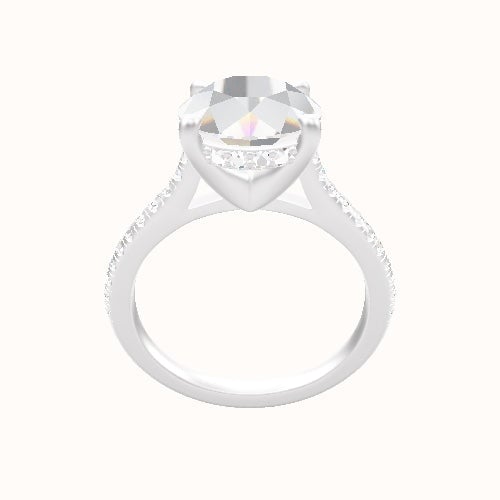 Pave Cathedral Engagement Ring With V Prong with Hidden Halo Head