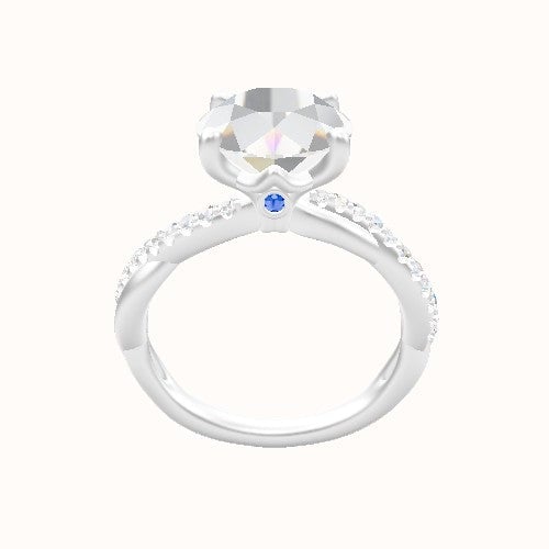 Pave Rope Engagement Ring With Crown Four Prong w. Surprise Diamond Head
