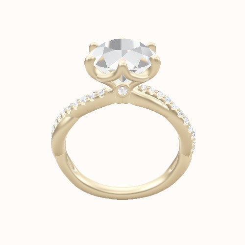 Pave Rope Engagement Ring With Crown Six Prong w. accent Diamond Head