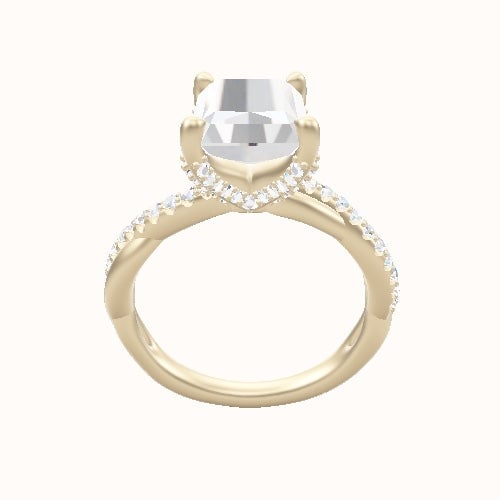 Pave Rope Engagement Ring With Double Pave V Prong Head