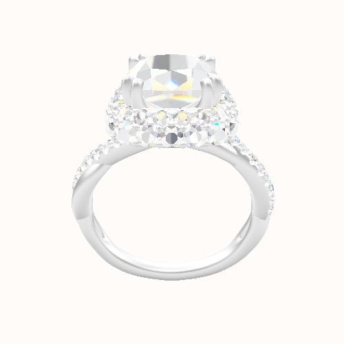 Pave Rope Engagement Ring With Double Prong Waterfall Halo Head
