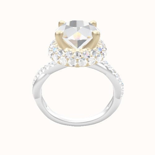 Pave Rope Engagement Ring With High Set Waterfall Halo Head