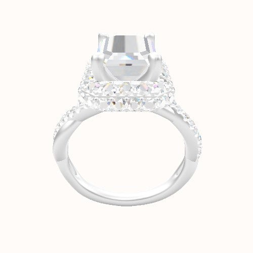 Pave Rope Engagement Ring With High Set Waterfall Halo Head