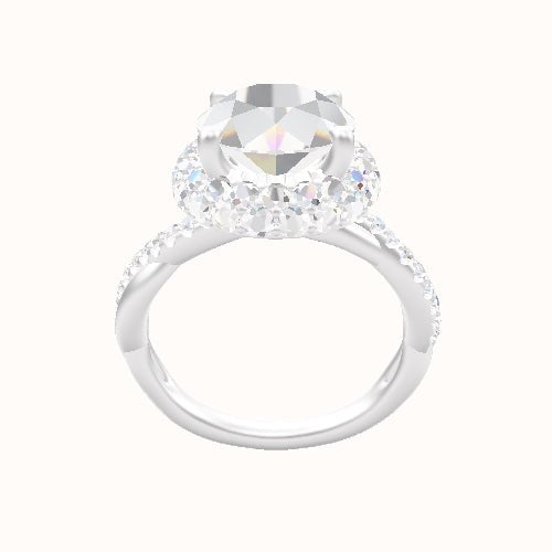 Pave Rope Engagement Ring With Low Set Waterfall Halo Head