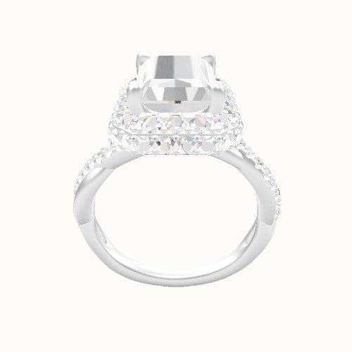 Pave Rope Engagement Ring With Low Set Waterfall Halo Head
