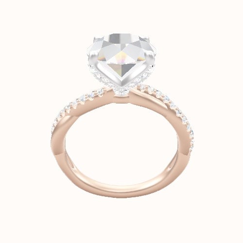 Pave Rope Engagement Ring With Pave Petal Four Prong Head