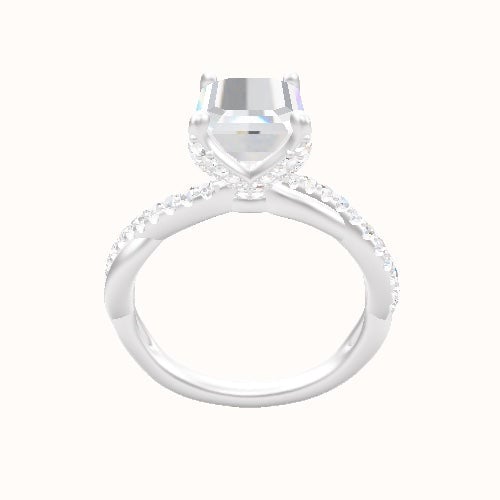 Pave Rope Engagement Ring With Pave Petal Four Prong Head