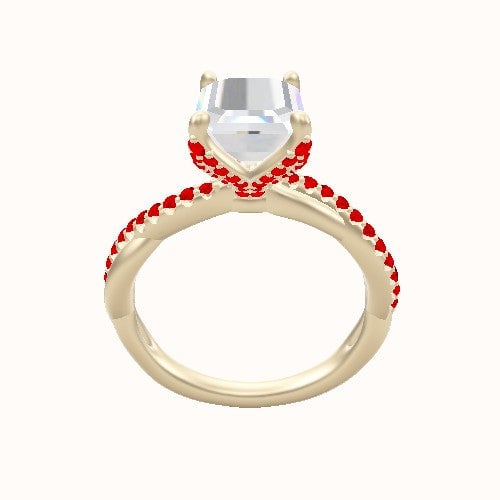 Pave Rope Engagement Ring With Pave Petal Four Prong Head