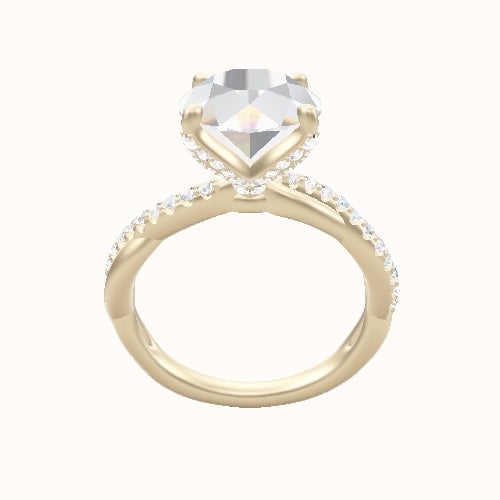 Pave Rope Engagement Ring With Pave Petal Four Prong Head