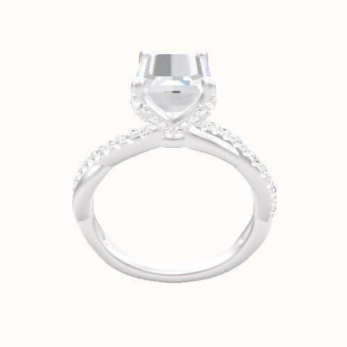 Pave Rope Engagement Ring With Pave Petal Four Prong Head